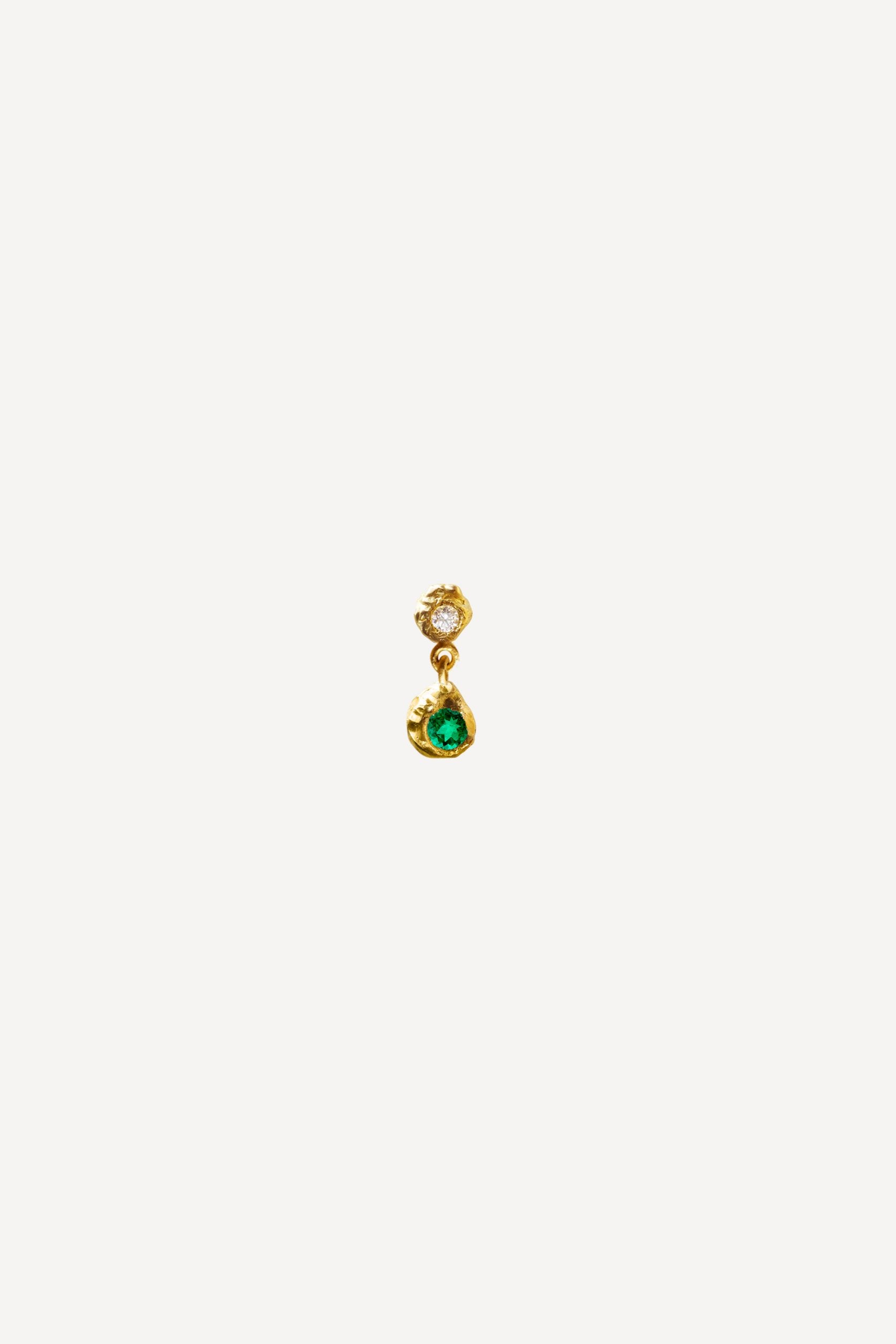 Solitaire Esmeralda 0.07 Emerald and Diamond Gold Earring [Single]