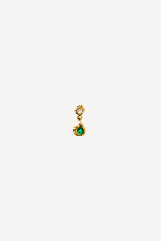 Solitaire Esmeralda 0.07 Emerald and Diamond Gold Earring [Single]