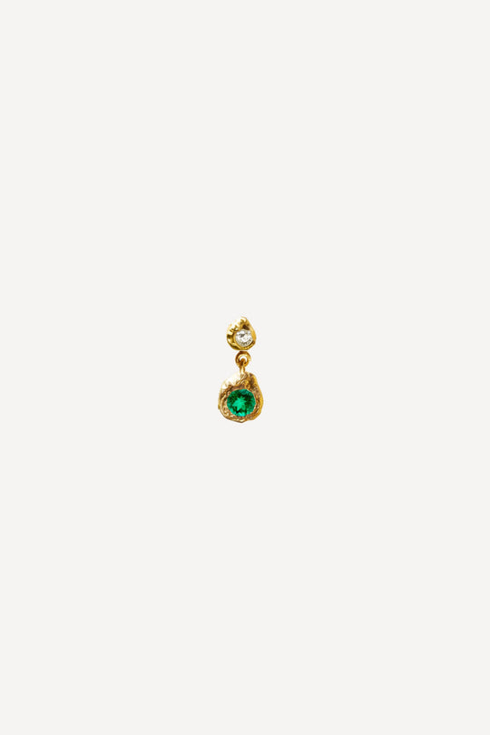 Solitaire Esmeralda 0.30 Emerald and Diamond Gold Earring [Single]