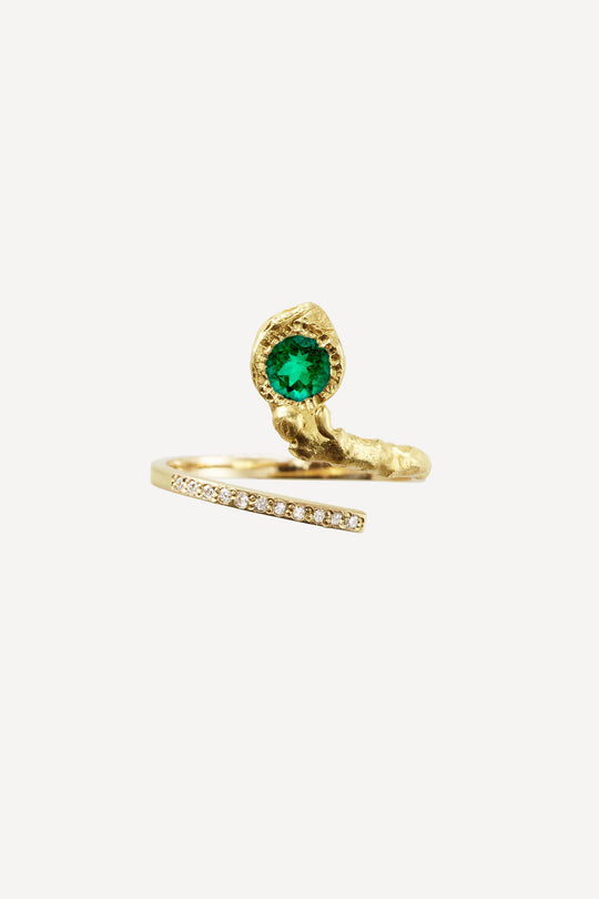 Solitaire Eva 0.35 Emerald and Diamond Gold Ring