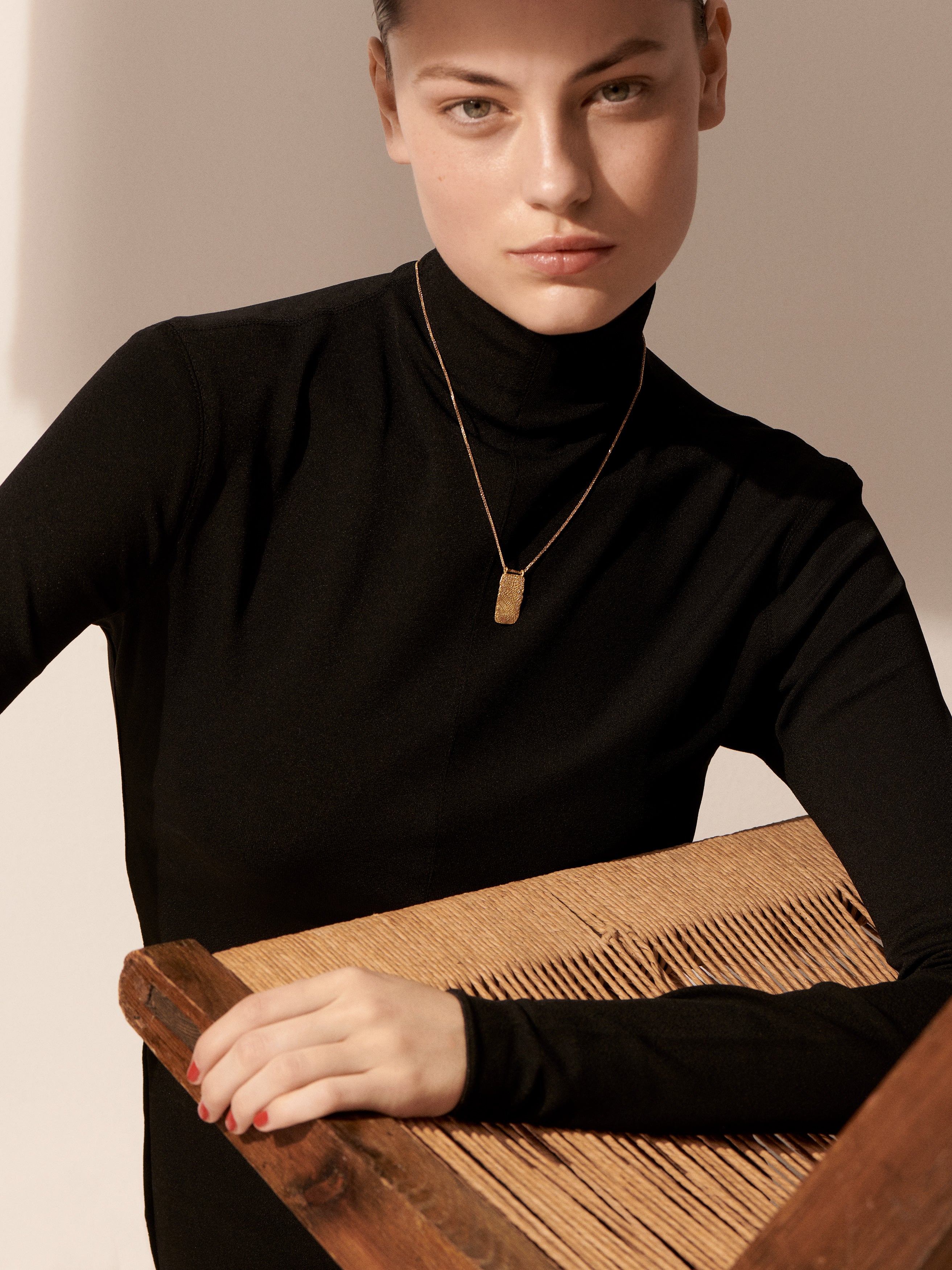 Roxy Mezuzah Big Nude Gold Tag Necklace
