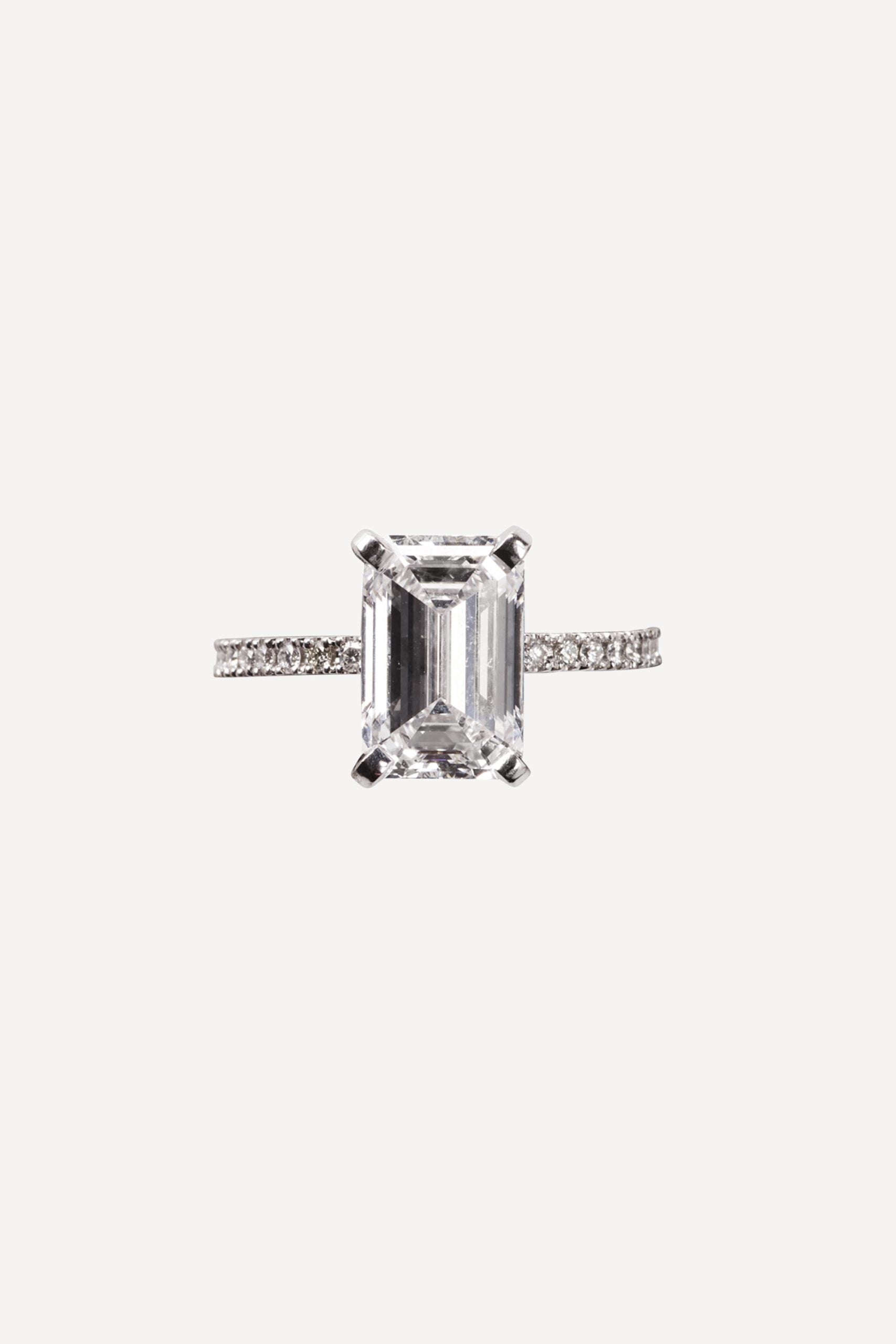 Monochrome 3.78 ct Emerald Cut Diamond White Gold Ring
