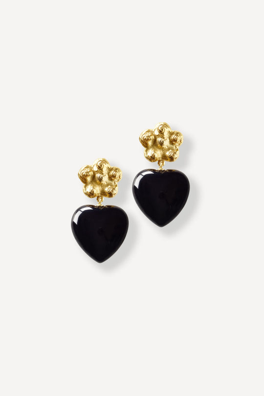 Black Orchid Dita Onyx and Gold Earrings [Pair]