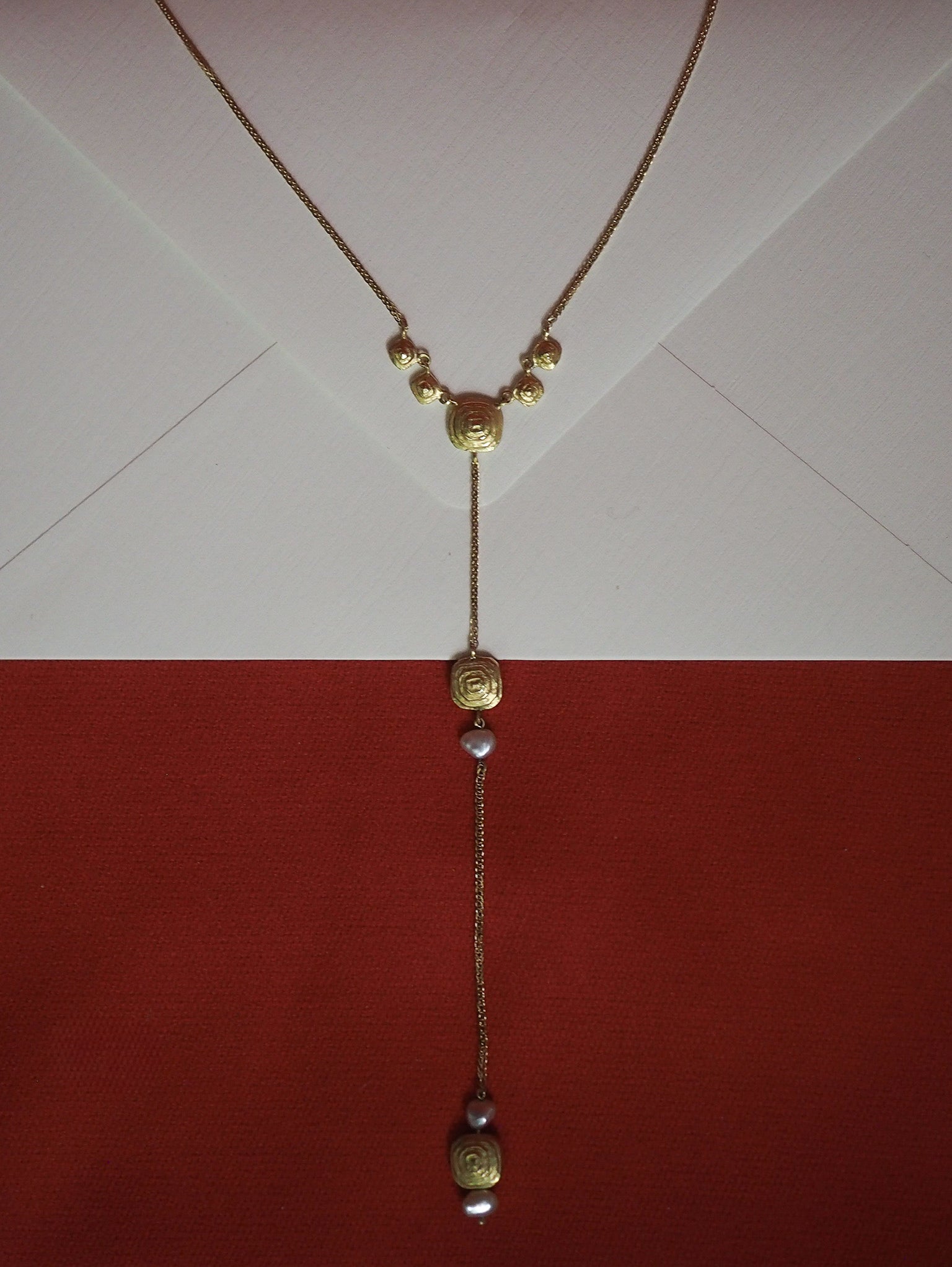 Deco Diamond Talisman Pearl Gold Necklace