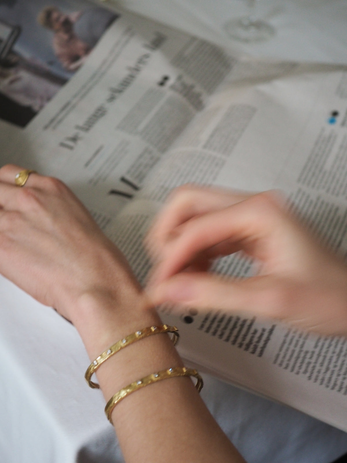 Deco Diamond Gold Bangles - On Model | Elhanati 