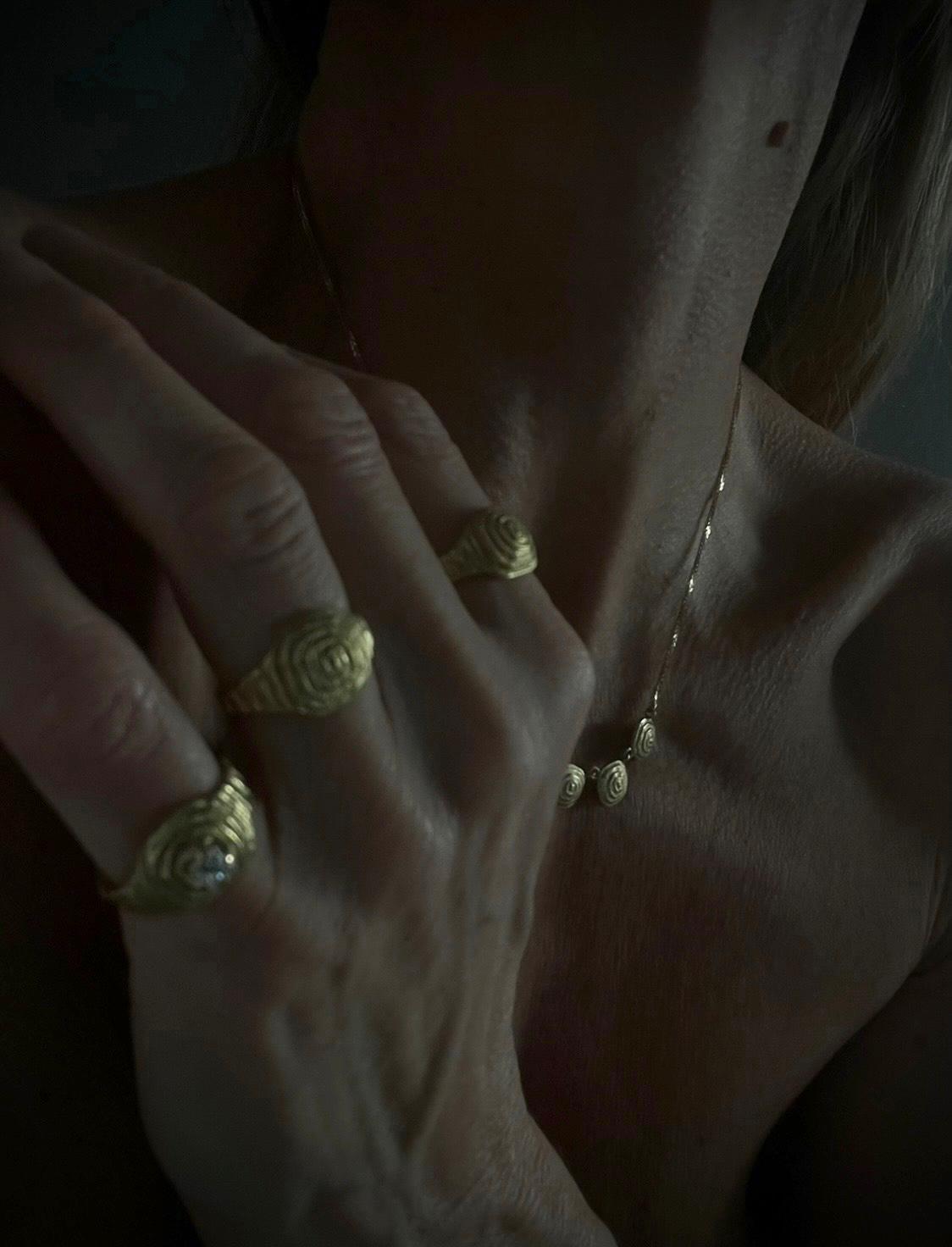 Deco Diamond Pyramid Gold Necklace - On Model | Elhanati
