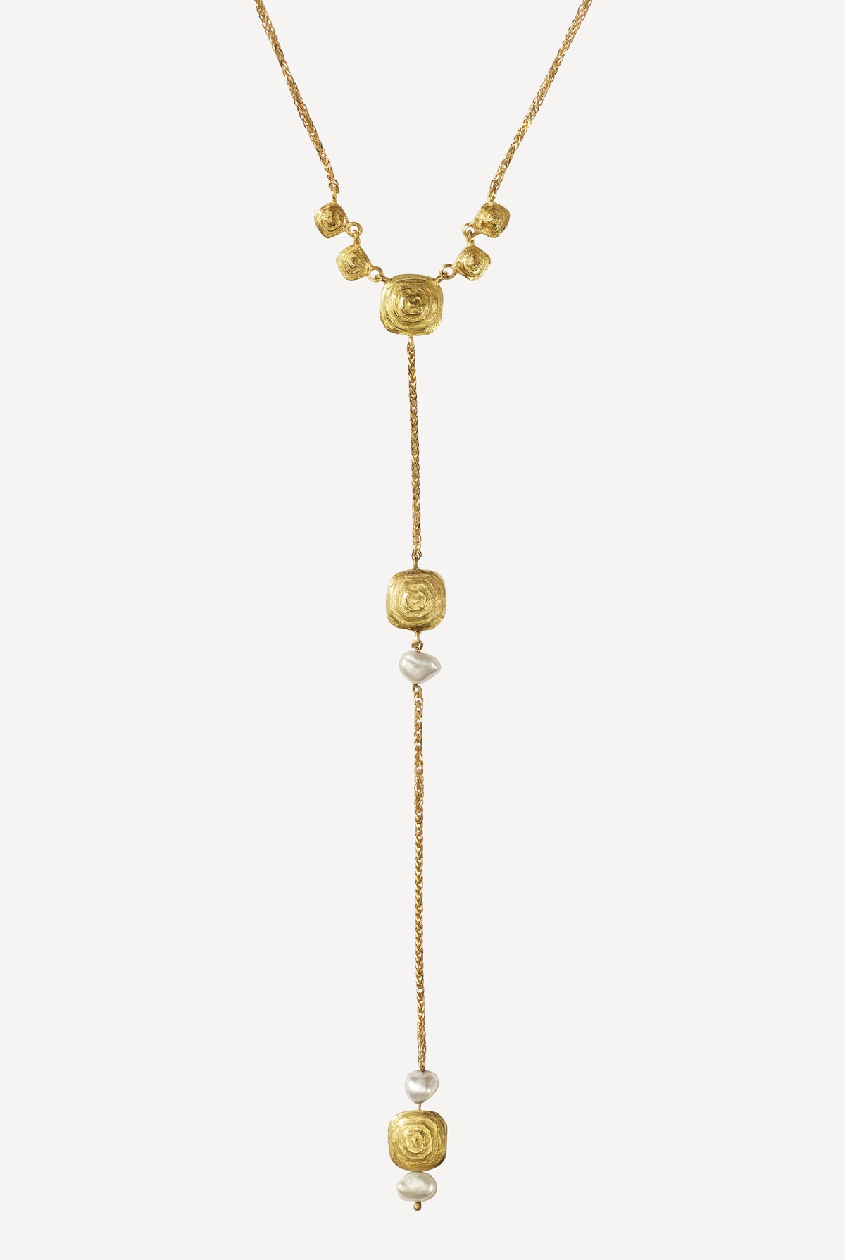 Deco Diamond Talisman Pearl Gold Necklace - Front View | Elhanati