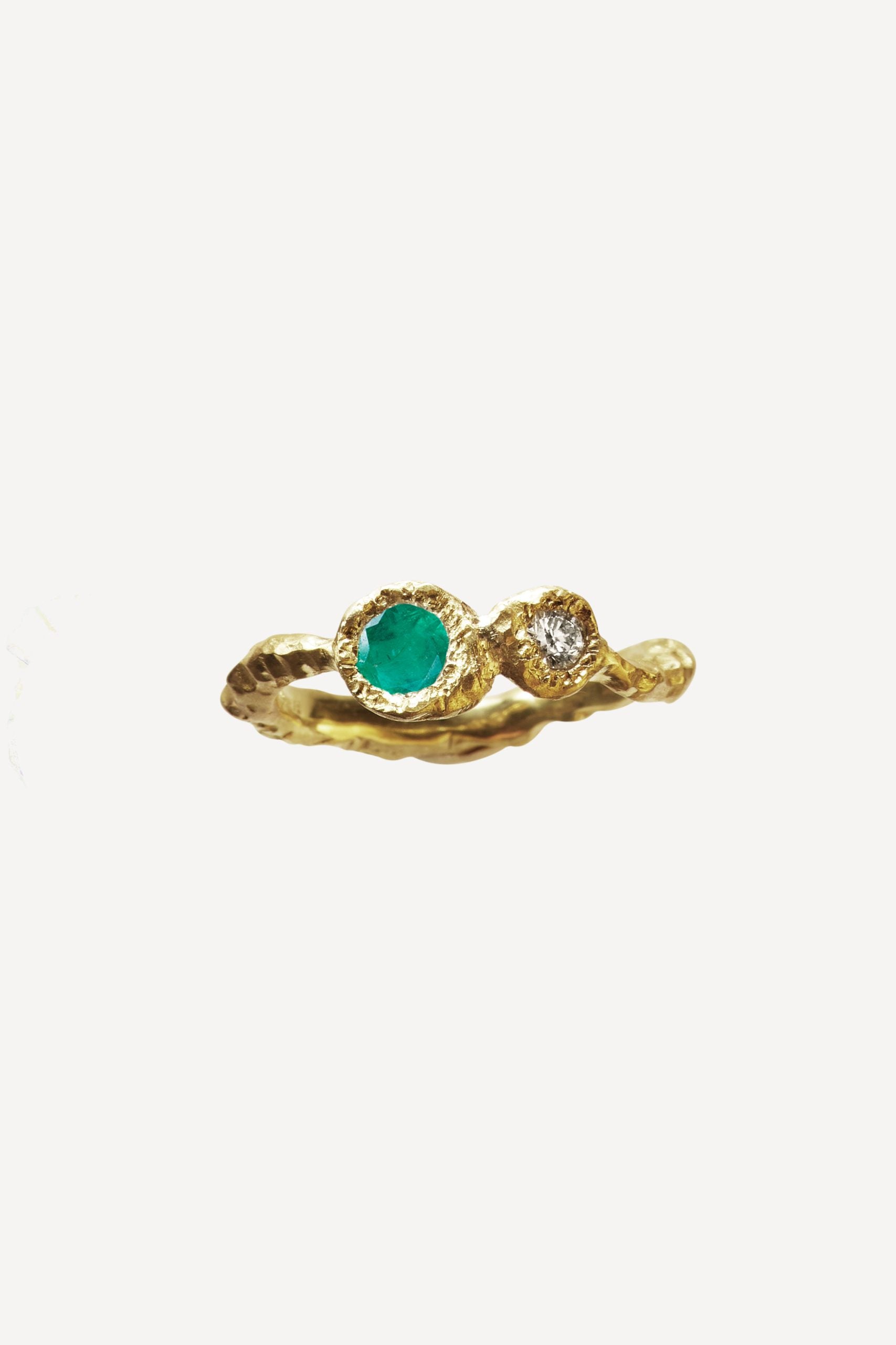 Rock Muse Double Diamond Emerald Gold Ring
