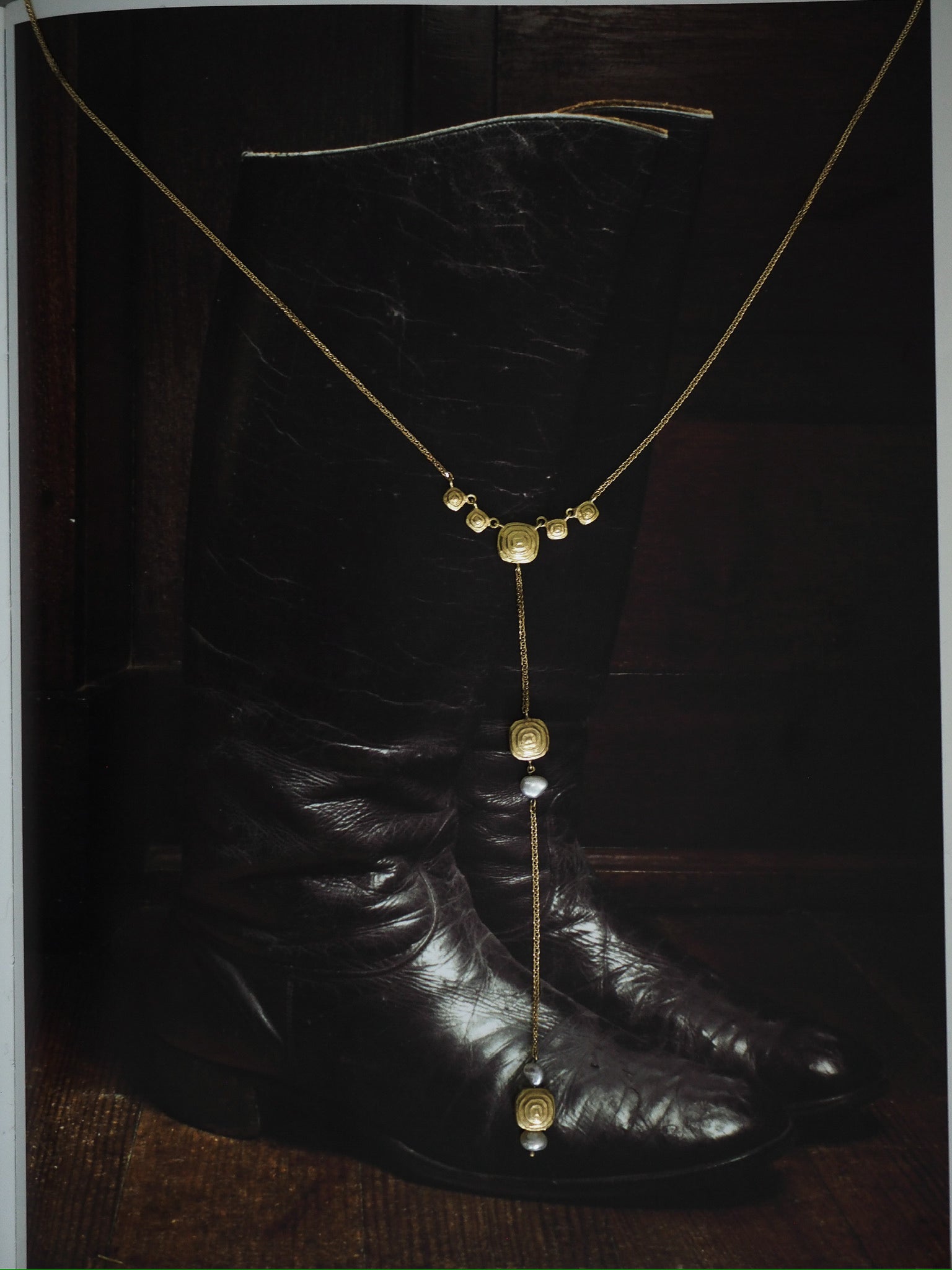 Deco Diamond Talisman Pearl Gold Necklace