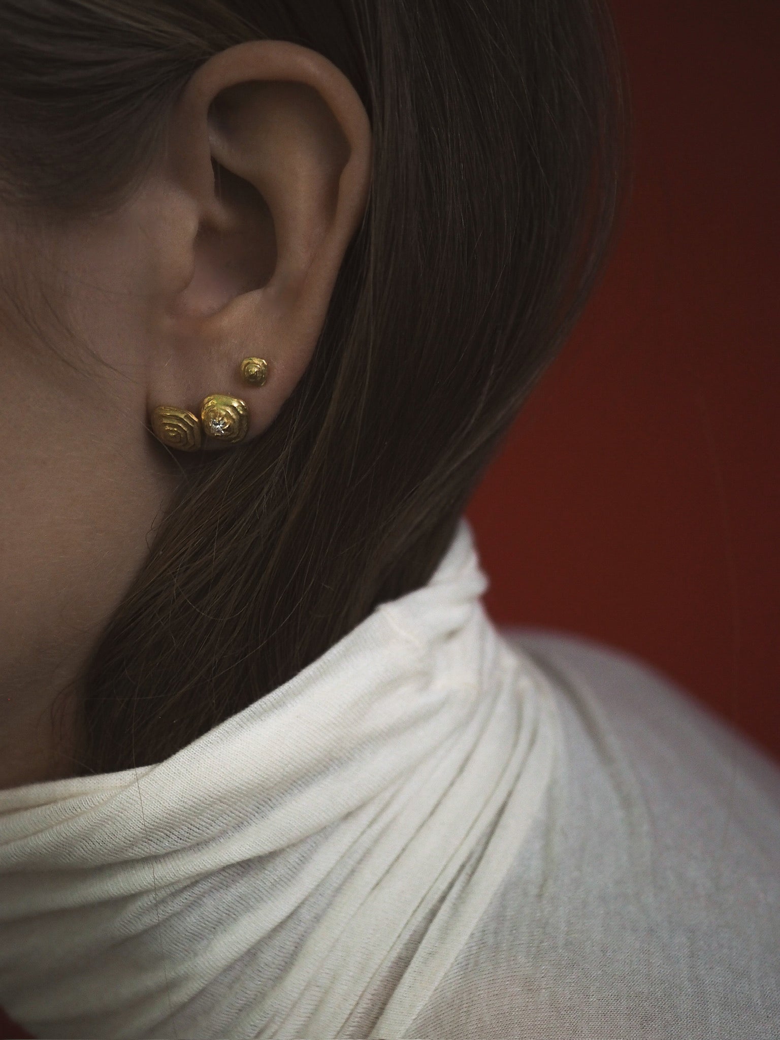 Deco Diamond Pyramid Nude Big Gold Earrings [Pair]