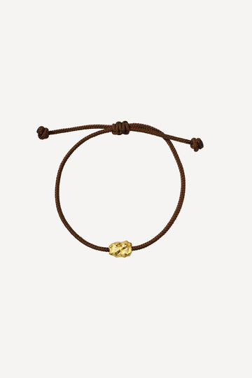Man Boho Rock Brown Thread Gold Bracelet - Front View | Elhanati 