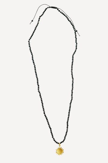 Man Boo Sun Small Onyx Gold Necklace - Front View | Elhanati 