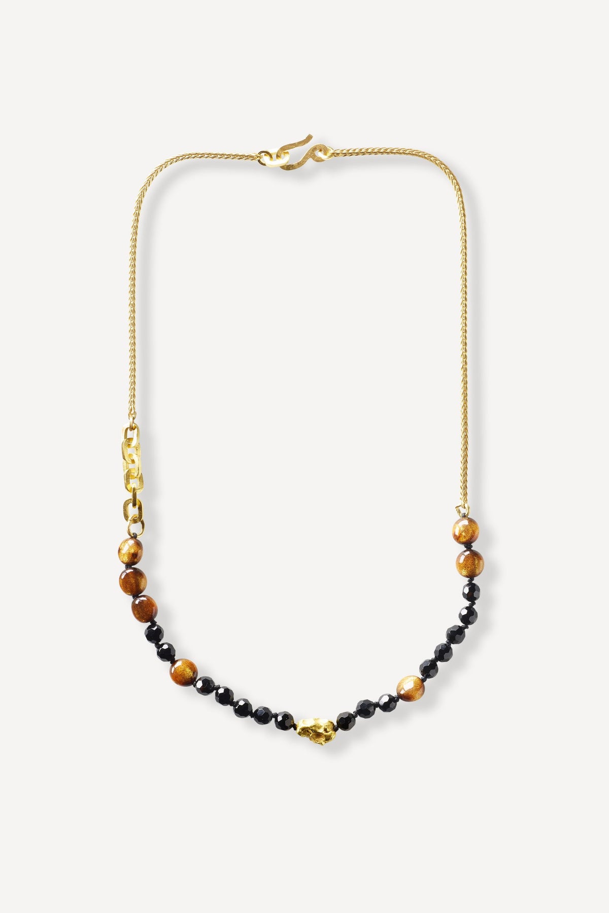 Man Isha Brown Coral and Black Onyx Gold Necklace - Front View | Elhanati 