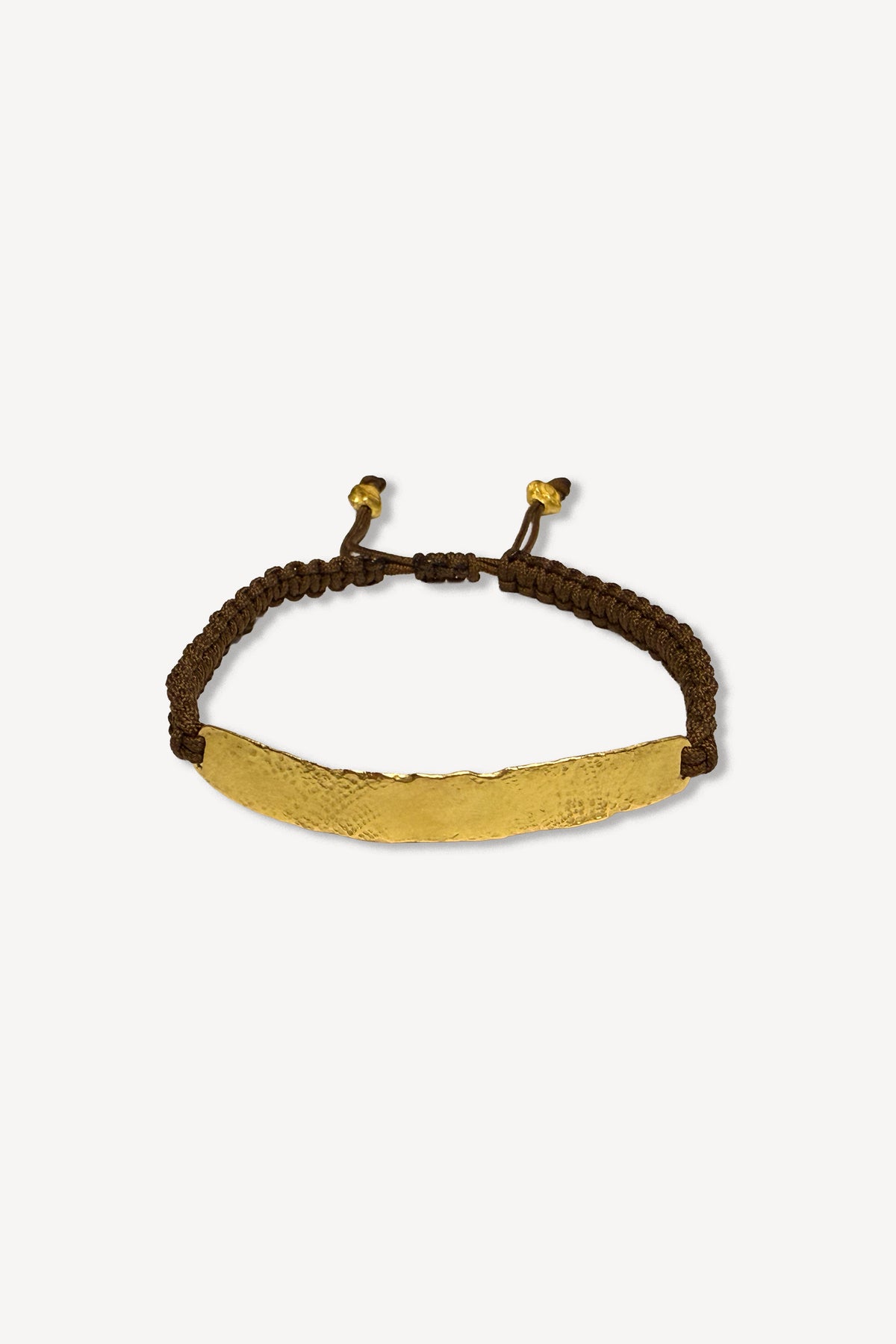 Man Mezuzah Brown Thread Gold Bracelet - Front View | Elhanati 