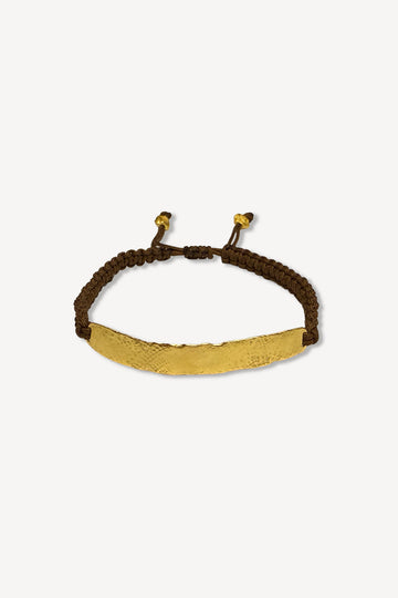 Man Mezuzah Brown Thread Gold Bracelet - Front View | Elhanati 