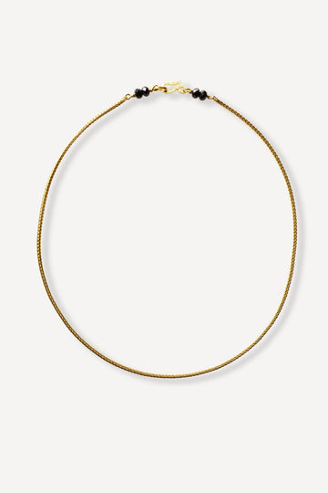 Man Nude Thin Black Onyx Gold Necklace - Front View | Elhanati 