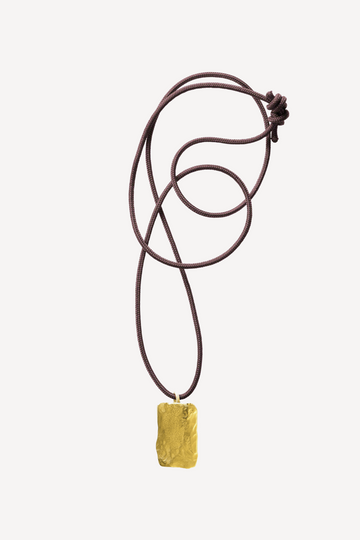 Man Palma Tag Brown Thread Gold Necklace - Front View | Elhanati 