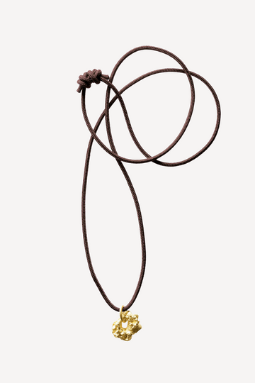 Man Rock Medium Brown Thread Gold Necklace - Front View | Elhanati 