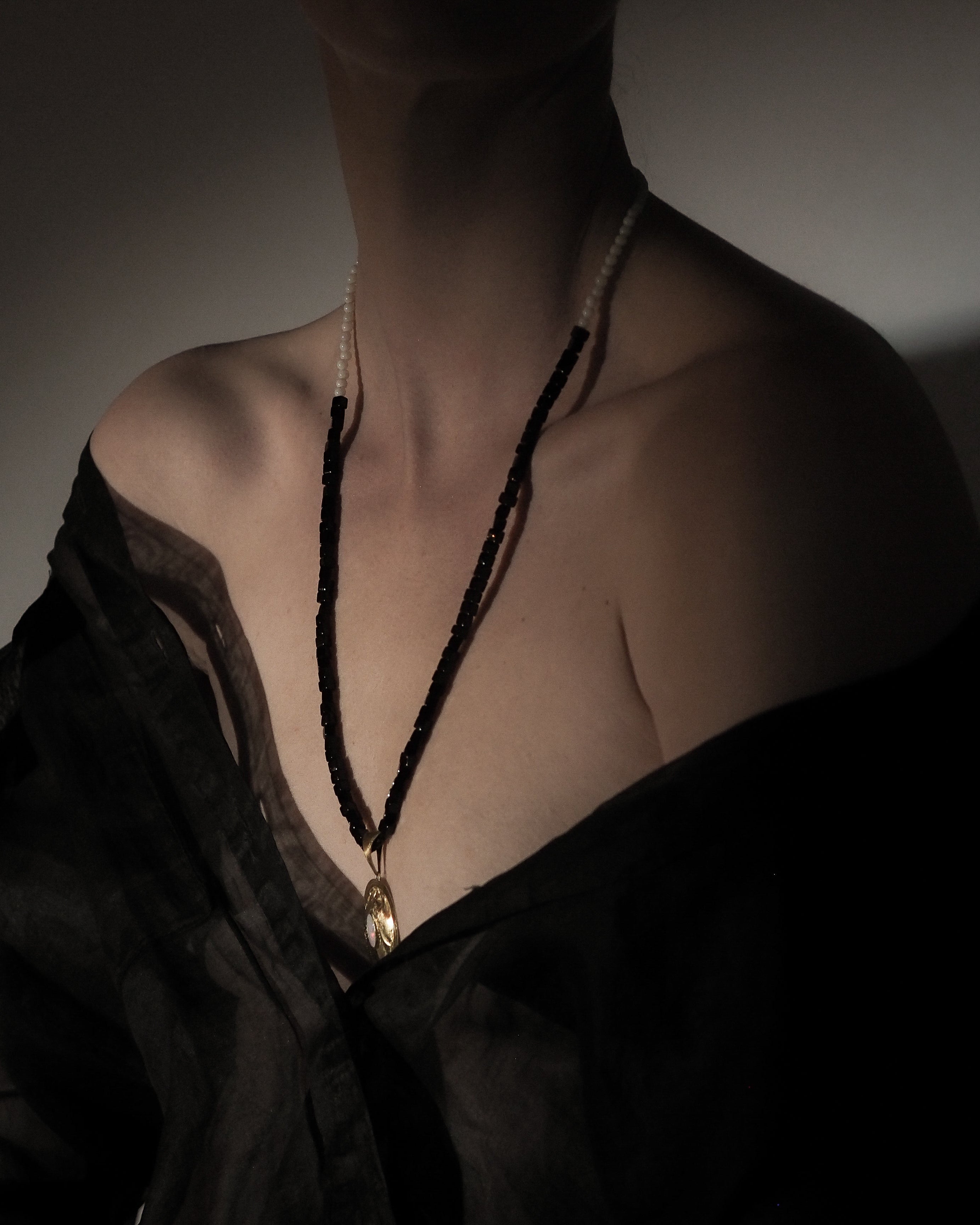 Opal Noir Constanza Big Onyx and Opal Chain Necklace