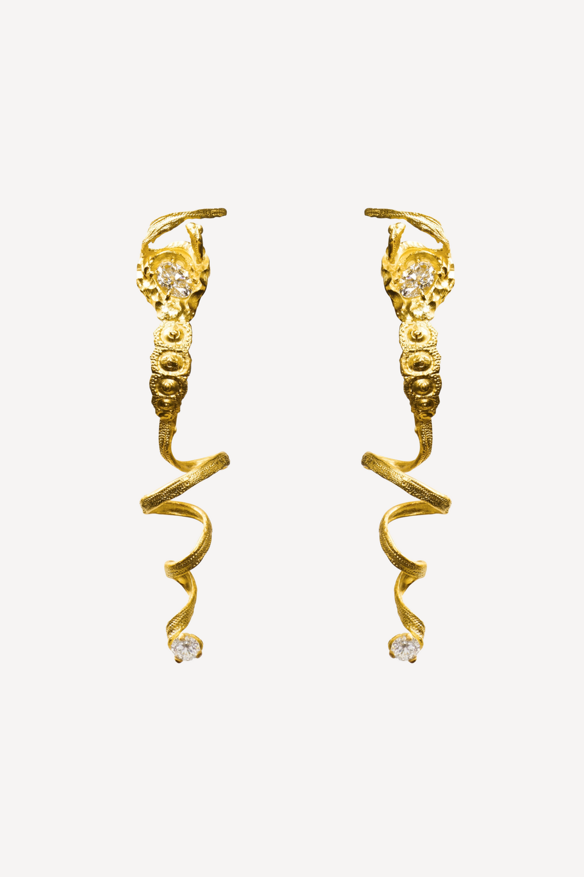 Octopus Temple Earring Oval Diamond Gold Earrings [Pair] - Front View | Elhanati 