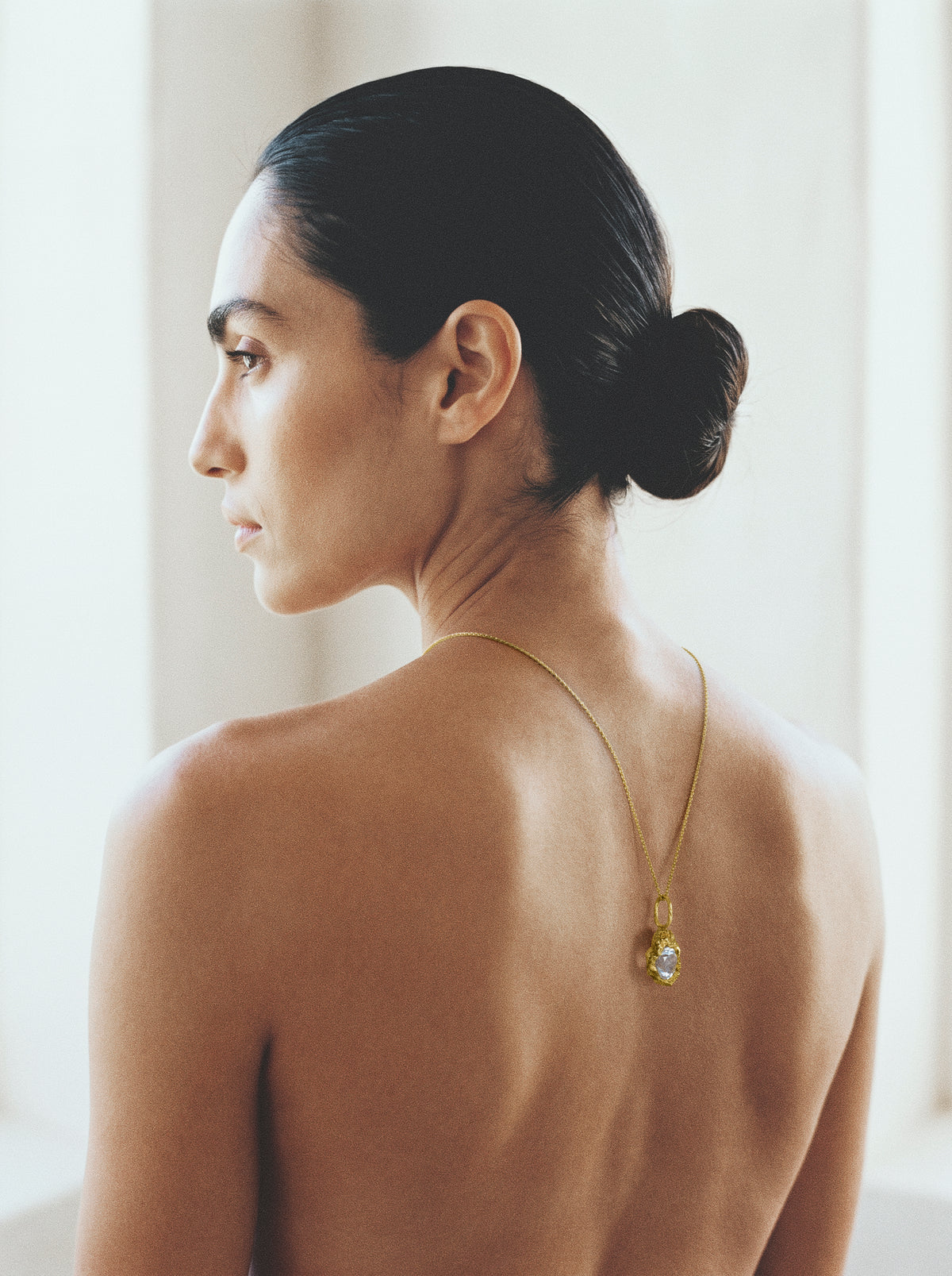 Rock Muse White Topaz Big Necklace with Diamonds - On Model | Elhanati