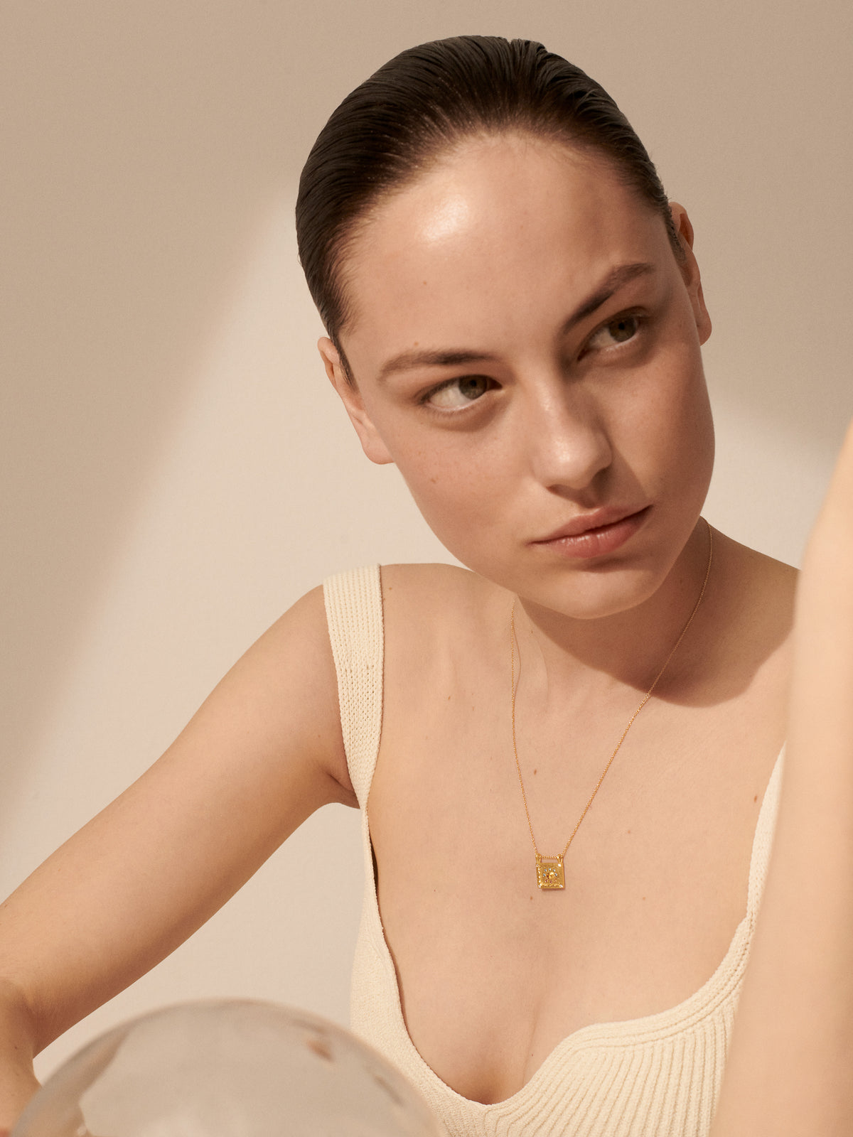 Small Worlds Havana Sapphire and Diamond Gold Necklace - On Model | Elhanati 