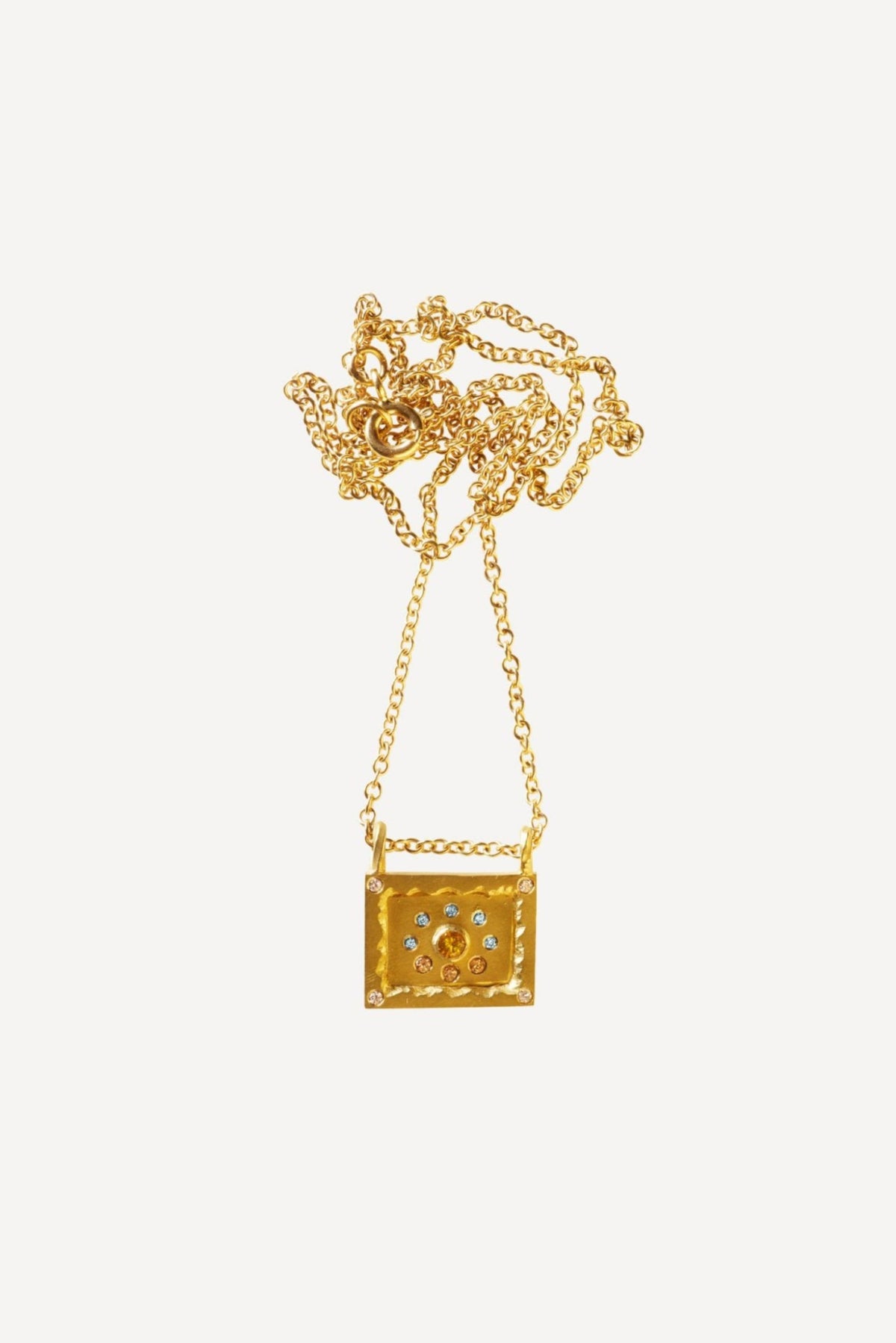 Small Worlds Havana Sapphire and Diamond Gold Necklace - Front View | Elhanati 