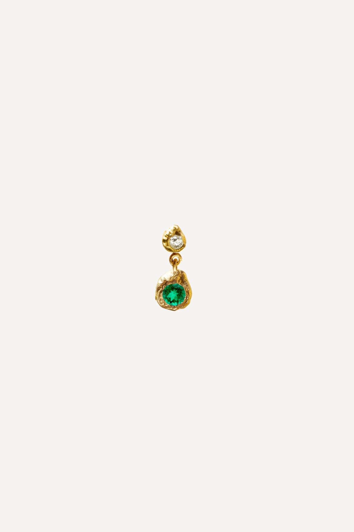 Solitaire Esmeralda 0.30 Emerald and Diamond Gold Earring [Single] - Front View | Elhanati