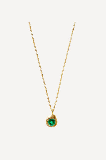 Solitaire Evie 0.35 Emerald Gold Necklace - Front View | Elhanati
