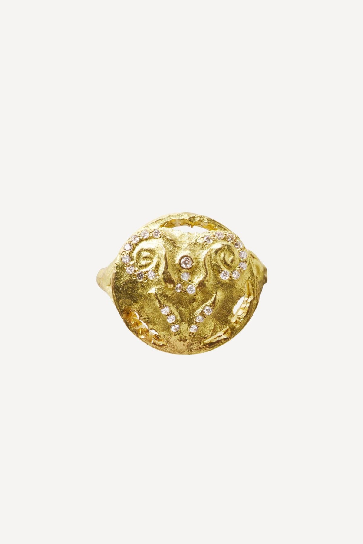 Star Sign Poetry Aries Lux Diamond Gold Ring - Front View | Elhanati 