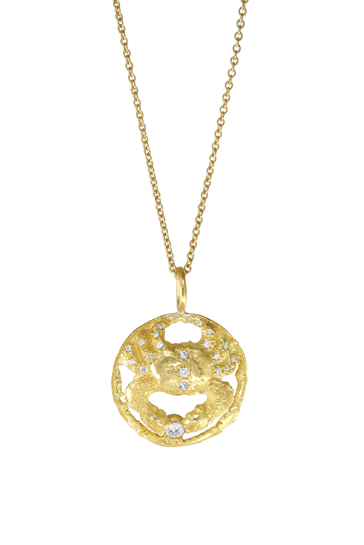 Star Sign Poetry Cancer Lux Diamond Gold Necklace - Front View | Elhanati 