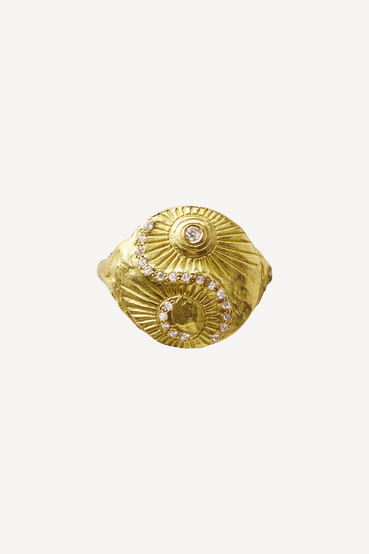 Star Sign Poetry Gemini Lux Diamond Gold Ring - Front View | Elhanati 