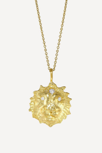 Star Sign Poetry Leo Lux Diamond Gold Necklace - Front View | Elhanati 