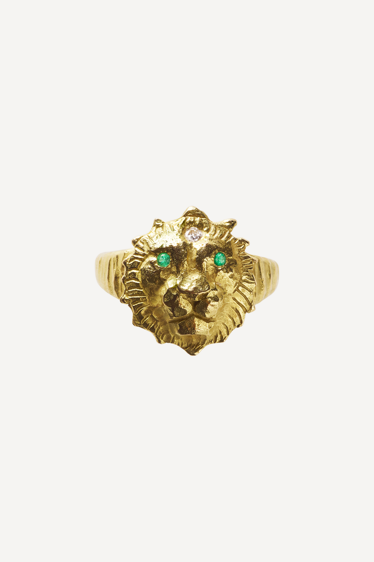 Star Sign Poetry Leo Lux Emerald Gold Ring - Front View | Elhanati 