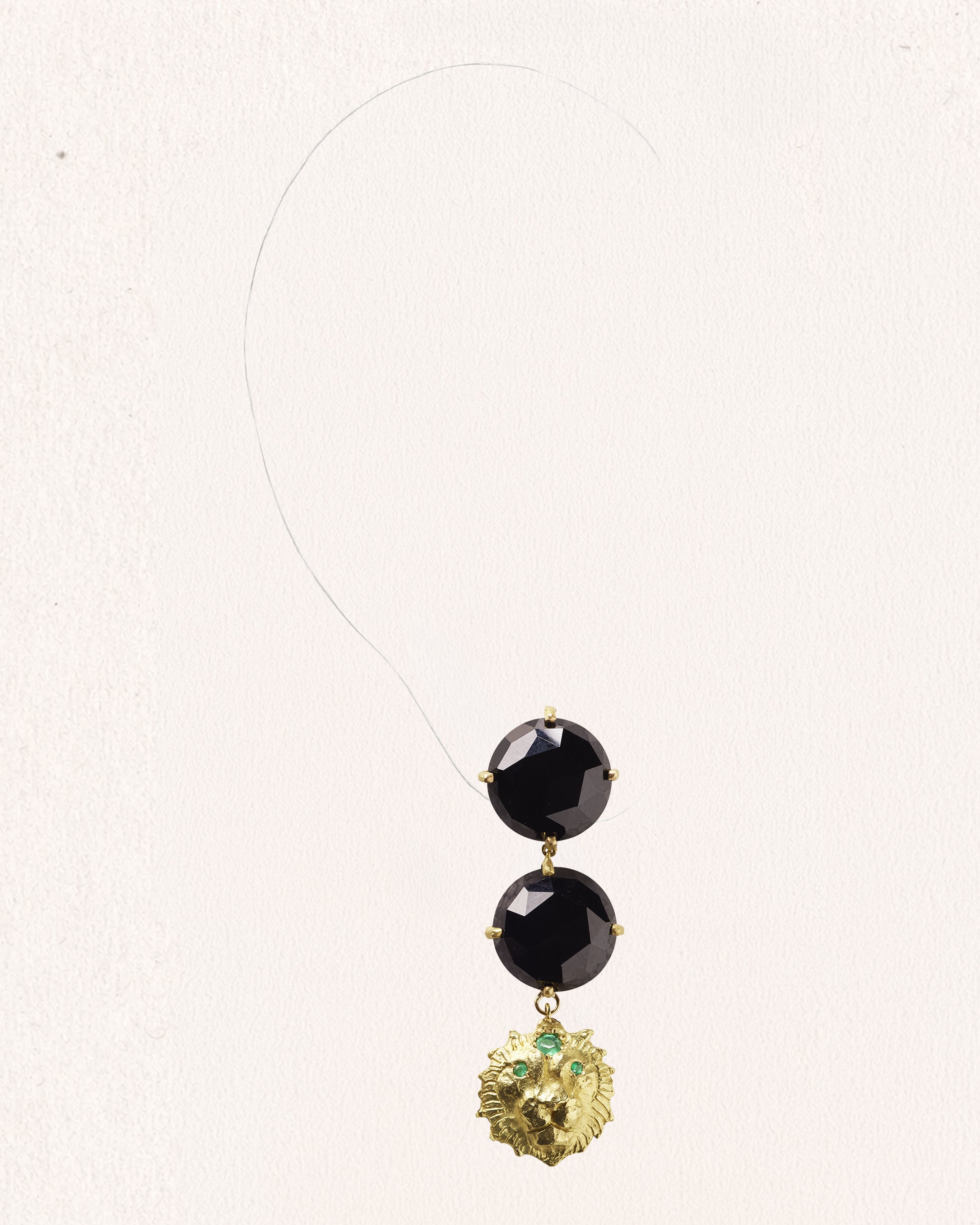 Star Sign Poetry Leo Lux Emerald and Onyx Gold Earrings [Pair]