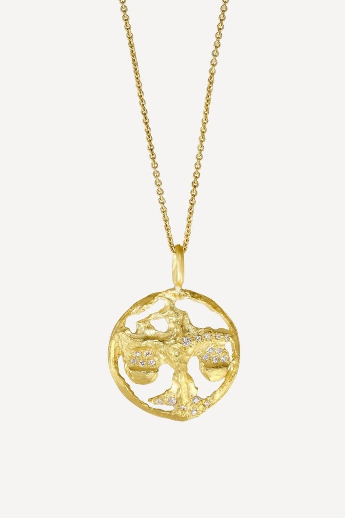 Star Sign Poetry Libra Lux Diamond Gold Necklace - Front View | Elhanati 