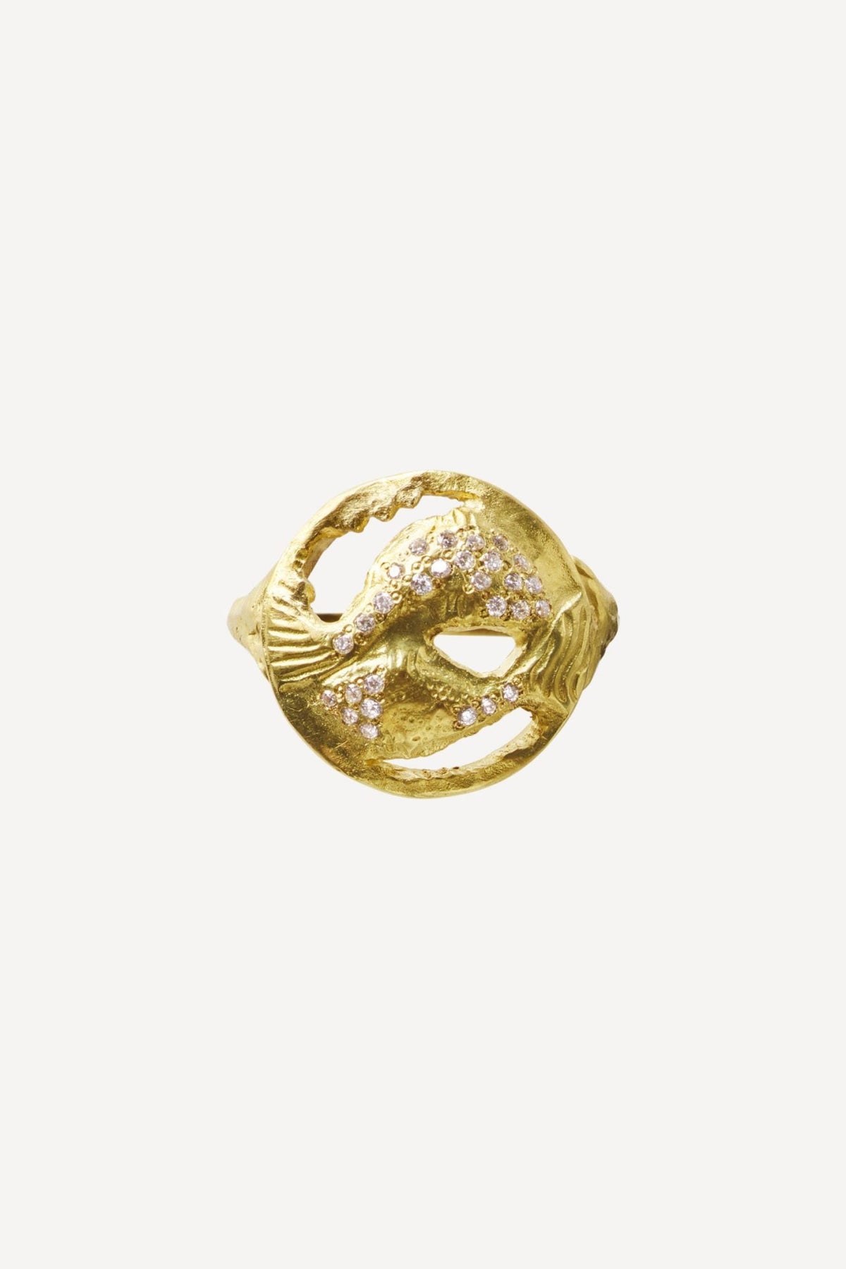 Star Sign Poetry Pisces Lux Diamond Gold Ring - Front View | Elhanati 