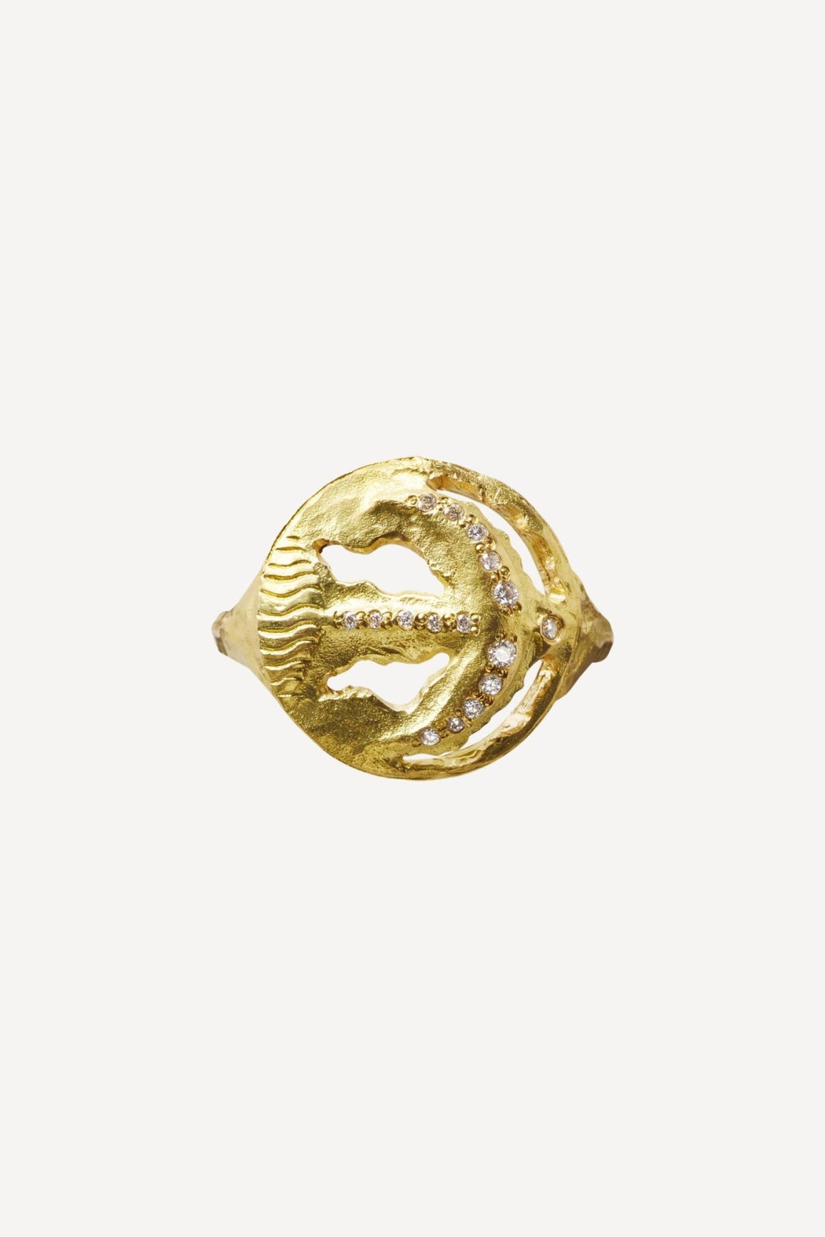 Star Sign Poetry Sagittarius Lux Diamond Gold Ring - Front View | Elhanati 