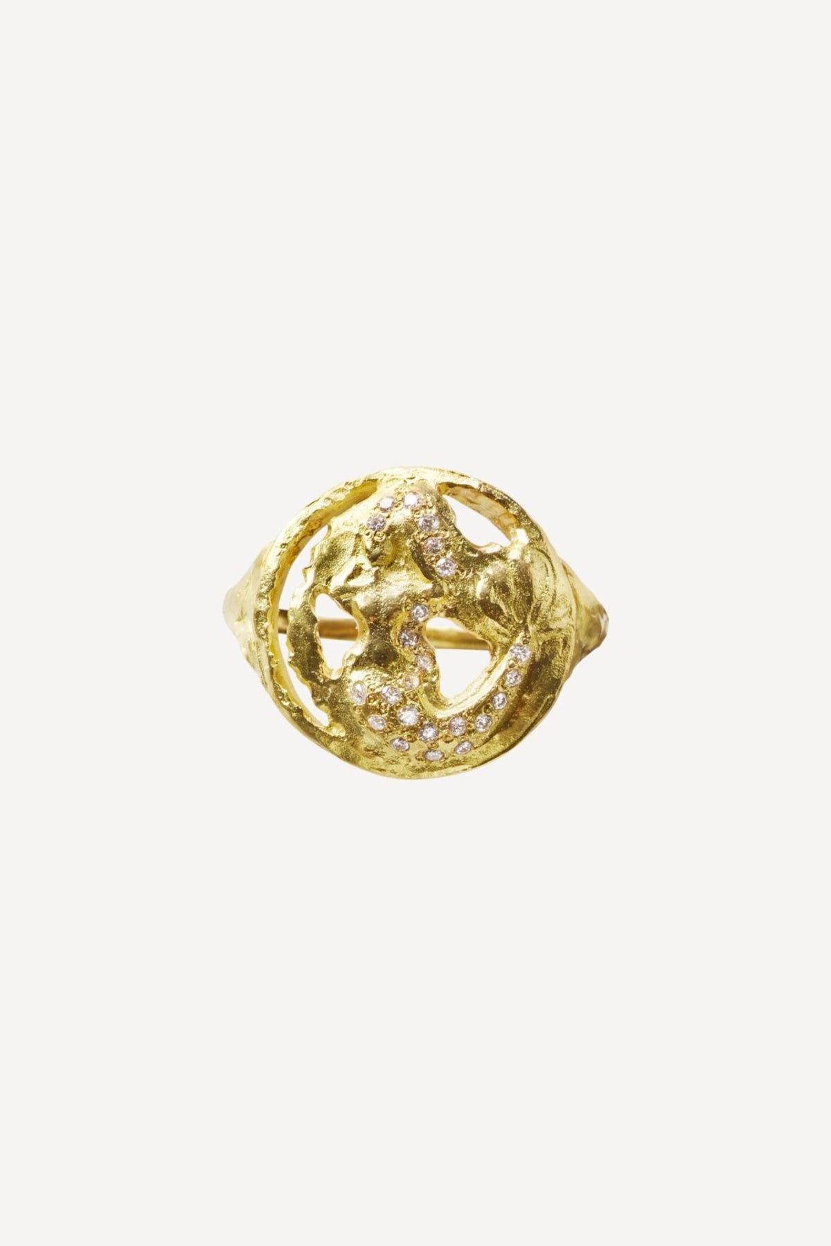 Star Sign Poetry Virgo Lux Diamond Gold Ring - Front View | Elhanati 