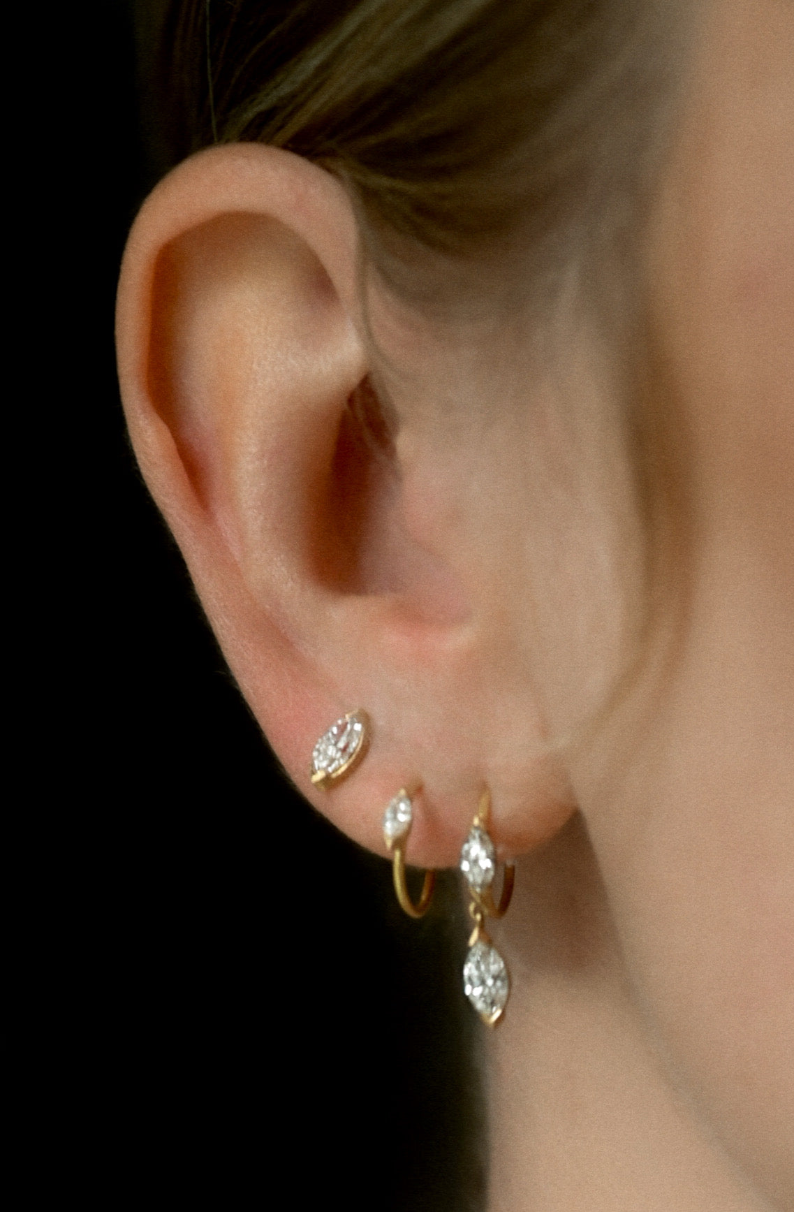 Élise Marquise 0.35 ct Diamond Gold Earring - 18K Gold Diamond Earring & & Élise Marquise 0.10 ct Diamond Gold Hoop [Single] by Orit Elhanati  - On Model | Orit Elhanati