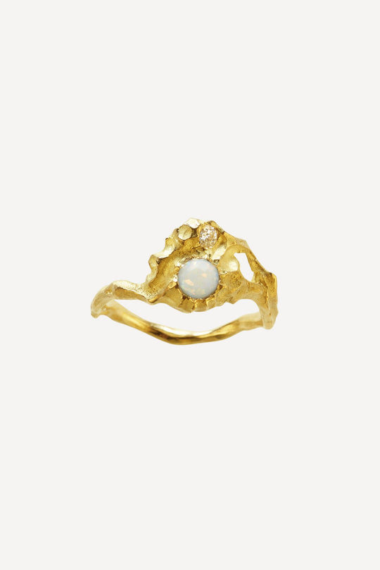 The Sun Ring Petite Opal and Diamond Gold Ring